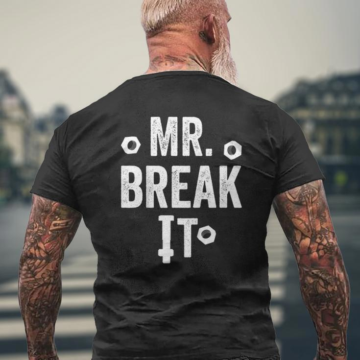 Kids Mr Break It Vintage Dad Son Matching Fathers Day Mens Back Print T-shirt Gifts for Old Men