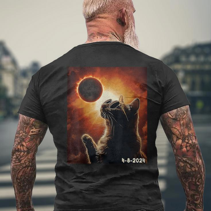 Kitten Cat Wearing Glasses Retro Solar Eclipse April 8 2024 Men's T-shirt Back Print Gifts for Old Men