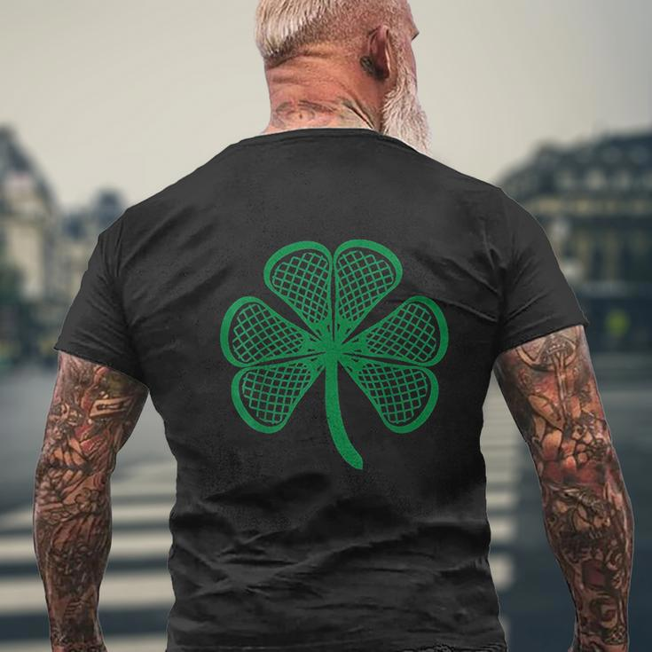 Lacrosse St Patricks Day Shamrock Lucky Lacrosse Mens Back Print T-shirt Gifts for Old Men
