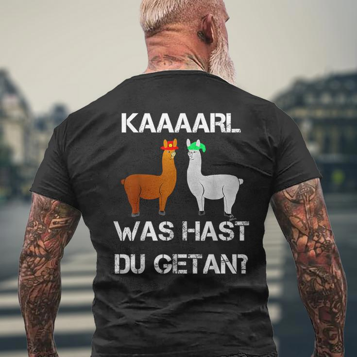 Lamas With Hüten Karl Was Hat Du Getan Lama T-Shirt mit Rückendruck Geschenke für alte Männer