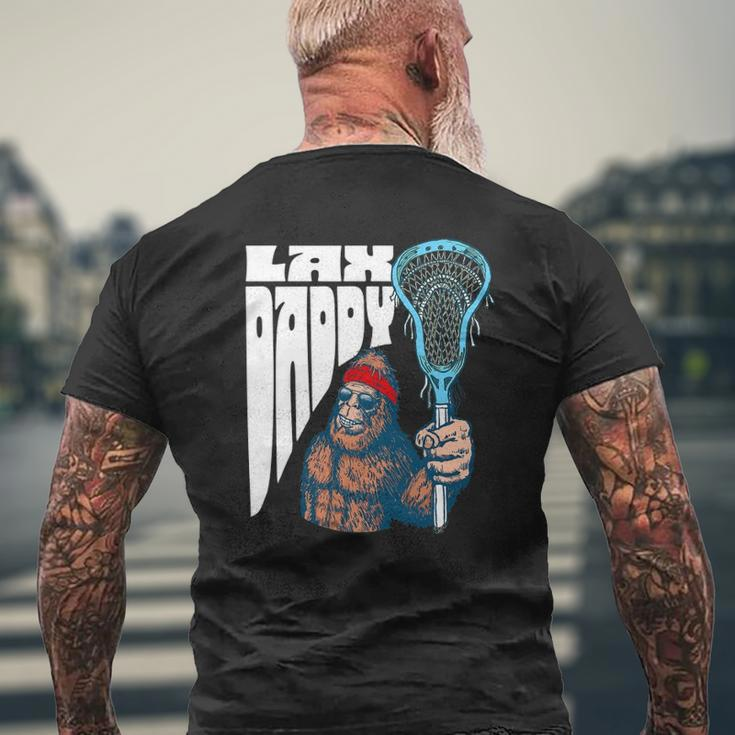 Lax Daddy Sasquatch Lacrosse Fan Dad Bigfoot Beard Mens Back Print T-shirt Gifts for Old Men