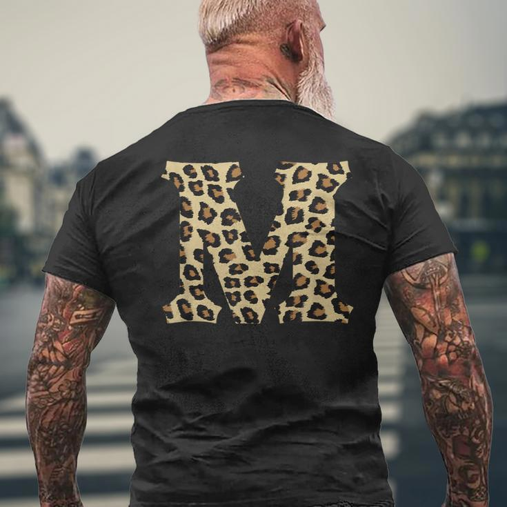 Leopard Cheetah Print Letter M Initial Rustic Monogram Men's T-shirt Back Print Gifts for Old Men