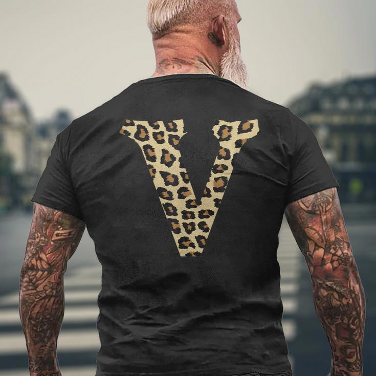Leopard Cheetah Print Letter V Initial Rustic Monogram Men's T-shirt Back Print Gifts for Old Men