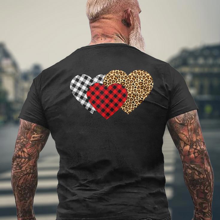 Leopard Heart Buffalo Plaid Heart Valentine Day Men's T-shirt Back Print Gifts for Old Men