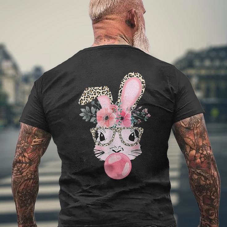 Leopard Print Rabbit Bunny Blowing Bubble Gum Easter Day Men's T-shirt Back Print Gifts for Old Men