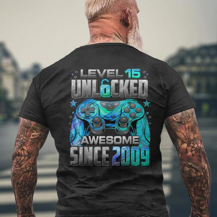 Level 15 Unlocked Awesome Since 2009 15Th Birthday Gaming Men's T-shirt Back Print Gifts for Old Men