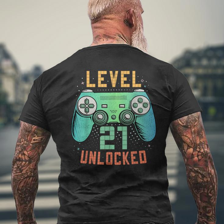 Level 21 Unlocked 21St Birthday Gamer 21 Year Old Male Men's T-shirt Back Print Gifts for Old Men