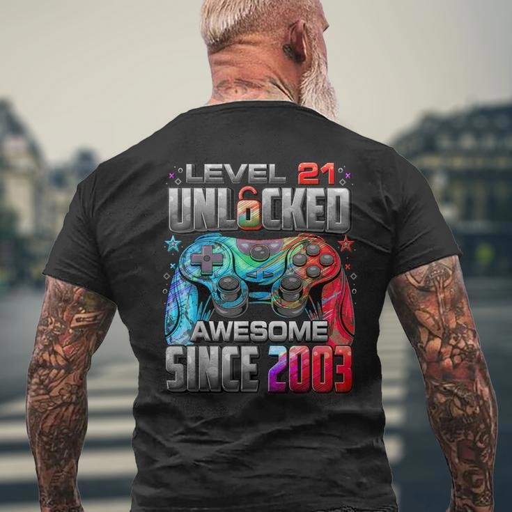 Level 21 Unlocked Awesome Since 2003 21St Birthday Gaming Men's T-shirt Back Print Gifts for Old Men