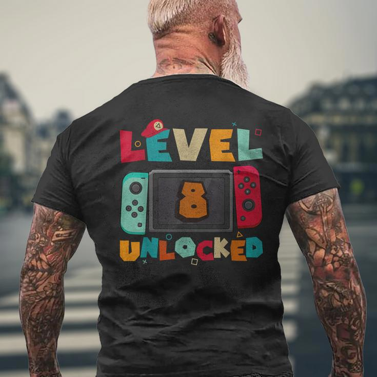 Level 8 Unlocked Gaming Birthday Boys Kid 8Th Birthday Gamer Men's T-shirt Back Print Gifts for Old Men