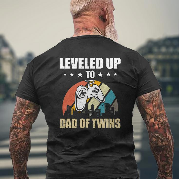 Leveled Up To Dad Of Twins Video Gamer Gaming Mens Back Print T-shirt Gifts for Old Men