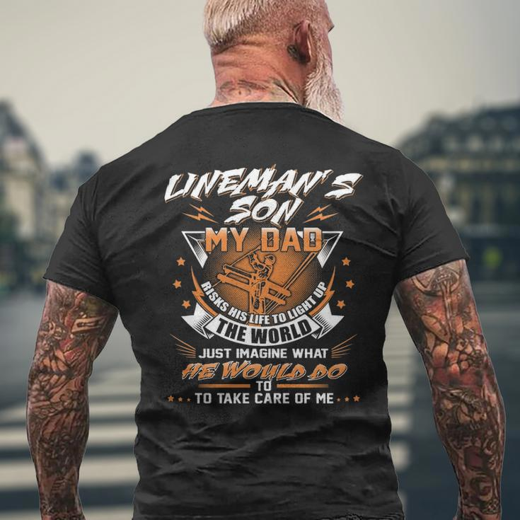 Lineman's Son Proud Lineman Fathers Day Men's T-shirt Back Print Gifts for Old Men