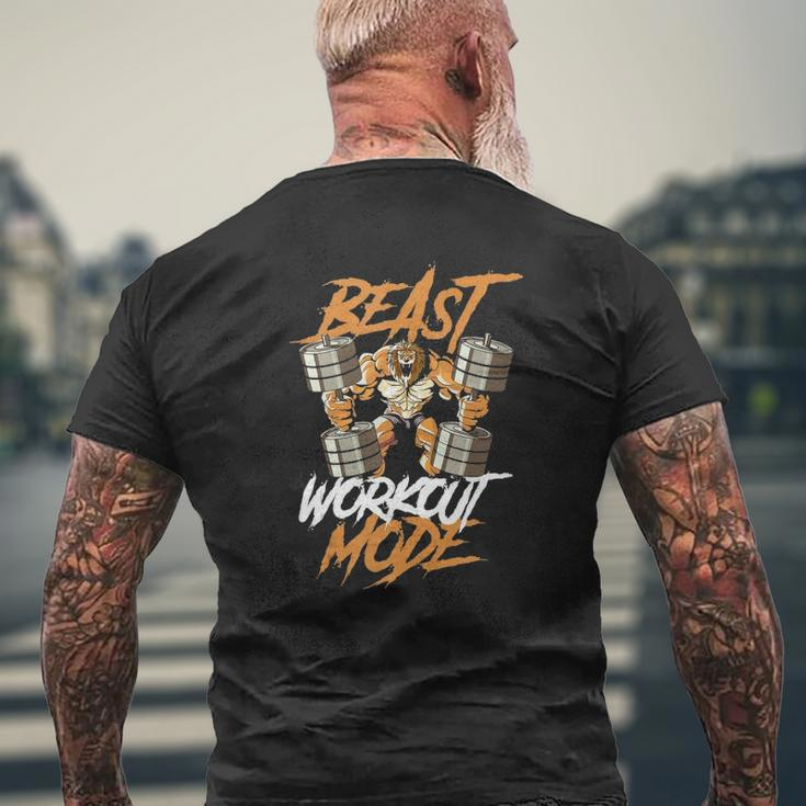 Lion Beast Workout Mode Lifting Weights Muscle Fitness Gym Mens Back Print T-shirt Gifts for Old Men