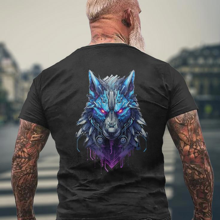 Lone Wolf Howl Futuristic Cyberpunk Wolf Head Men's T-shirt Back Print Gifts for Old Men