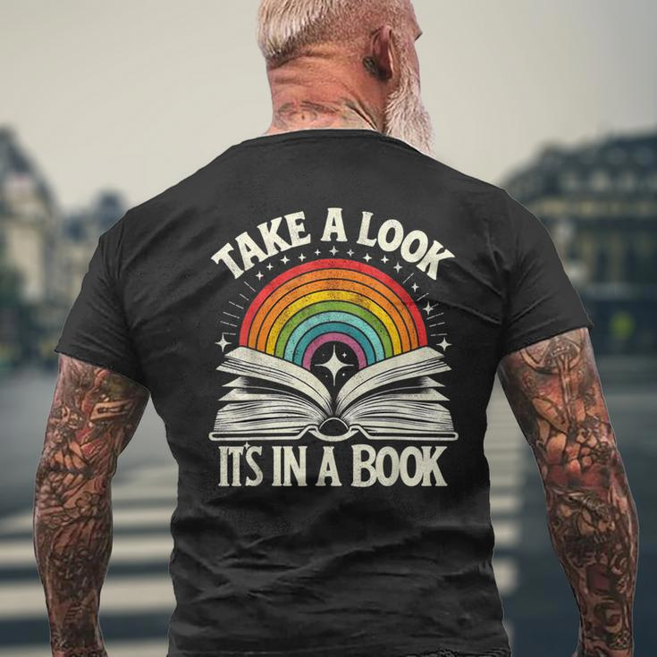 Take A Look A Book Vintage Reading Librarian Rainbow Men's T-shirt Back Print Gifts for Old Men