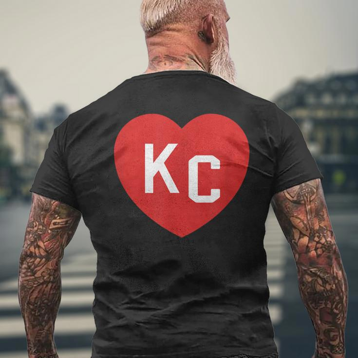Love Kc Heart Kansas City Kc Heart Red Blue Kc Love Initials Men's T-shirt Back Print Gifts for Old Men