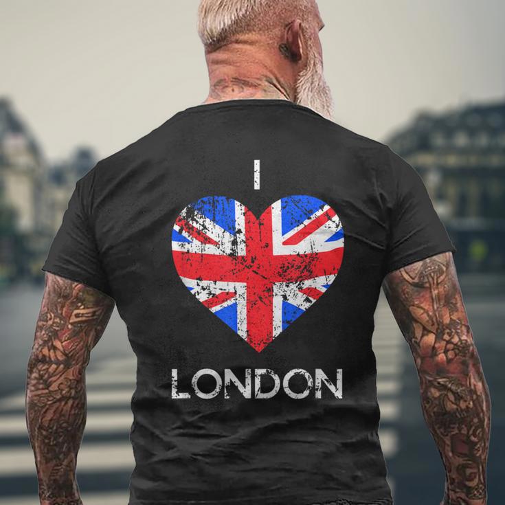 I Love London Distressed Union Jack Heart Men's T-shirt Back Print Gifts for Old Men