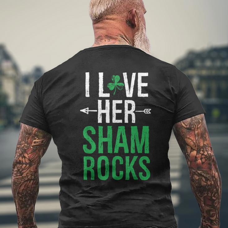 I Love Her Shamrocks Matching St Patrick's Day Couples Men's T-shirt Back Print Gifts for Old Men