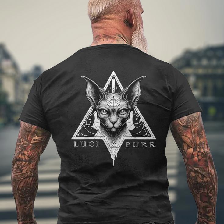 Lucipurr Lucifer Katze Okkulte Sphynx Satanic Atheist Satanismus T-Shirt mit Rückendruck Geschenke für alte Männer