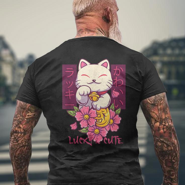 Lucky And Cute Japanese Lucky Cat Maneki Neko Good Luck Cat Men's T-shirt Back Print Gifts for Old Men