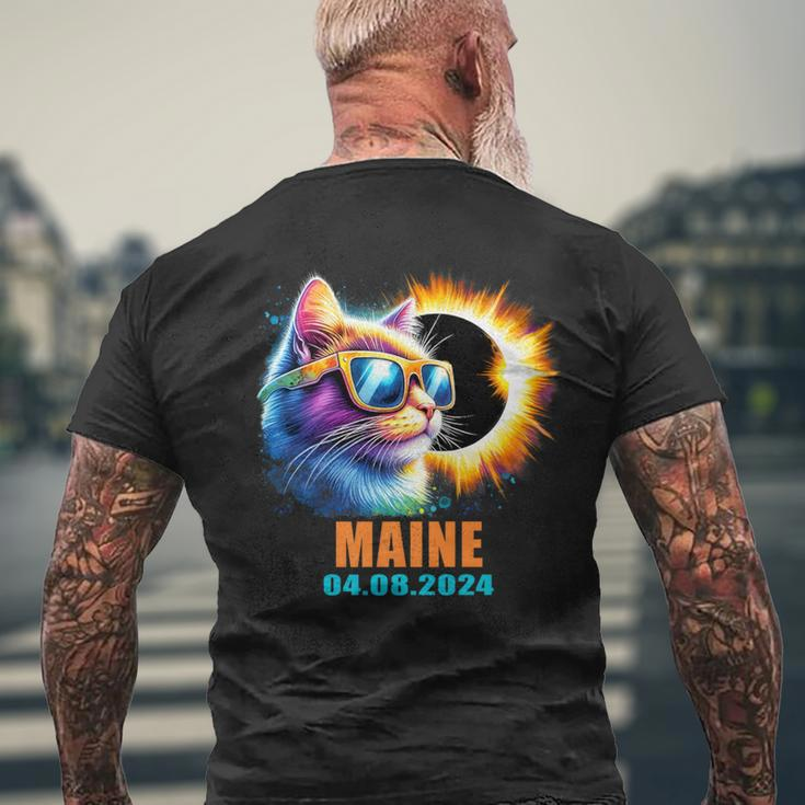 Maine Total Solar Eclipse 2024 Cat Solar Eclipse Glasses Men's T-shirt Back Print Gifts for Old Men