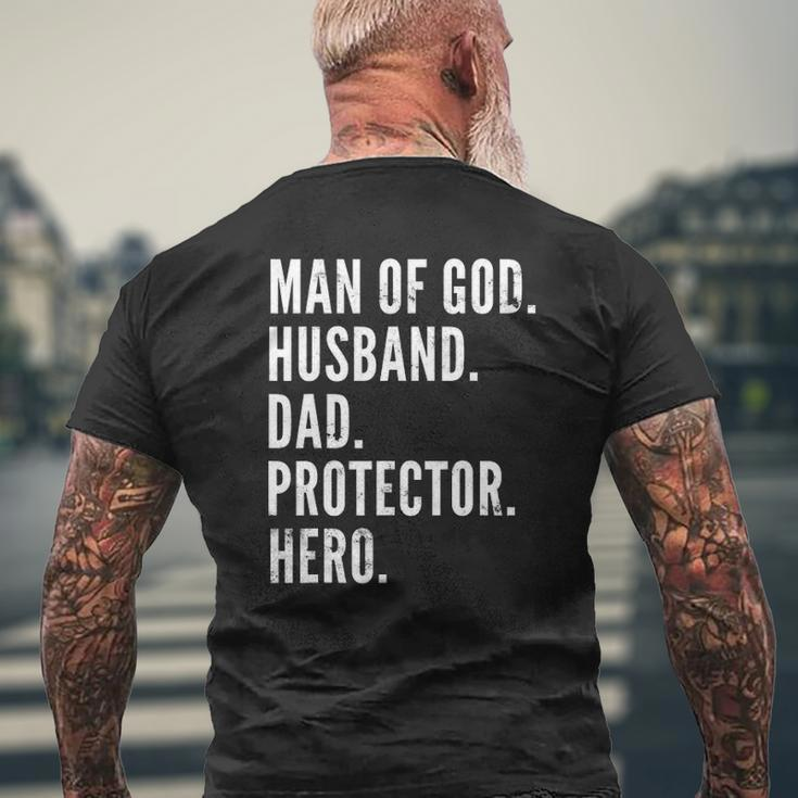 Man Of God Husband Dad Protector Hero Mens Back Print T-shirt Gifts for Old Men