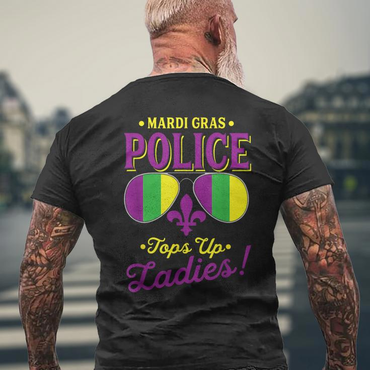 Mardi Gras Police Tops Up Ladies Boobs Beads Party Drinking Men's T-shirt Back Print Gifts for Old Men