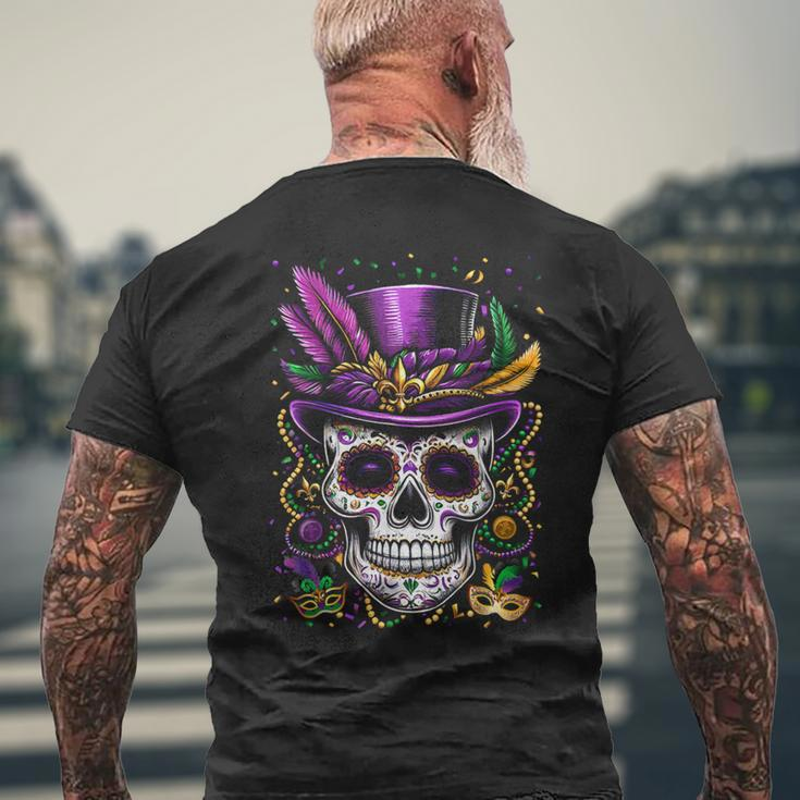 Mardi Gras Skull Top Hat Beads Mask New Orleans Louisiana Men's T-shirt Back Print Gifts for Old Men