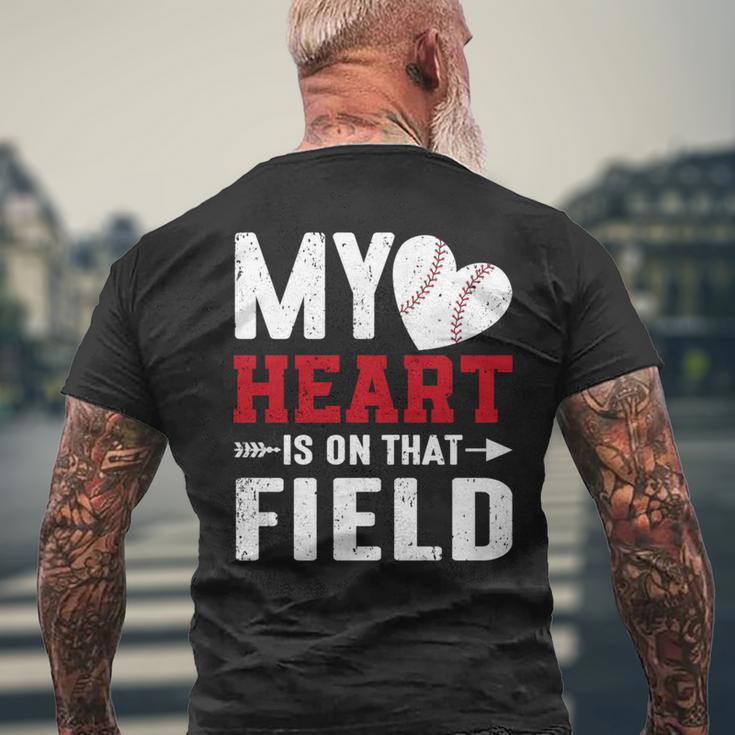 Mein Herz Ist Auf Dem Feld Baseball Papa T-Shirt mit Rückendruck Geschenke für alte Männer