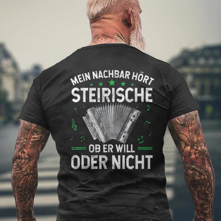 Mein Nachbar Hört Steirische Harmonika Quetschn T-Shirt mit Rückendruck Geschenke für alte Männer