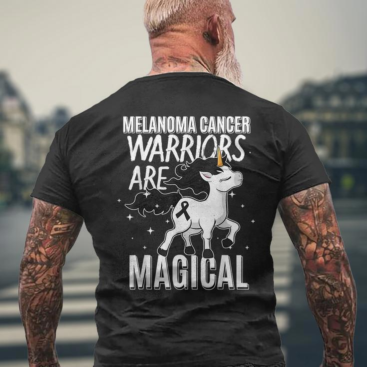 Melanoma Cancer Magical Unicorn Black Ribbon Dermatologist Men's T-shirt Back Print Gifts for Old Men
