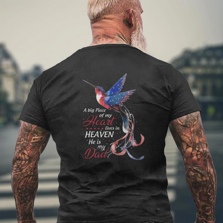 Memorial A Big Piece Of My Heart Lives In Heaven He Is My Dad Hummingbird Mens Back Print T-shirt Gifts for Old Men