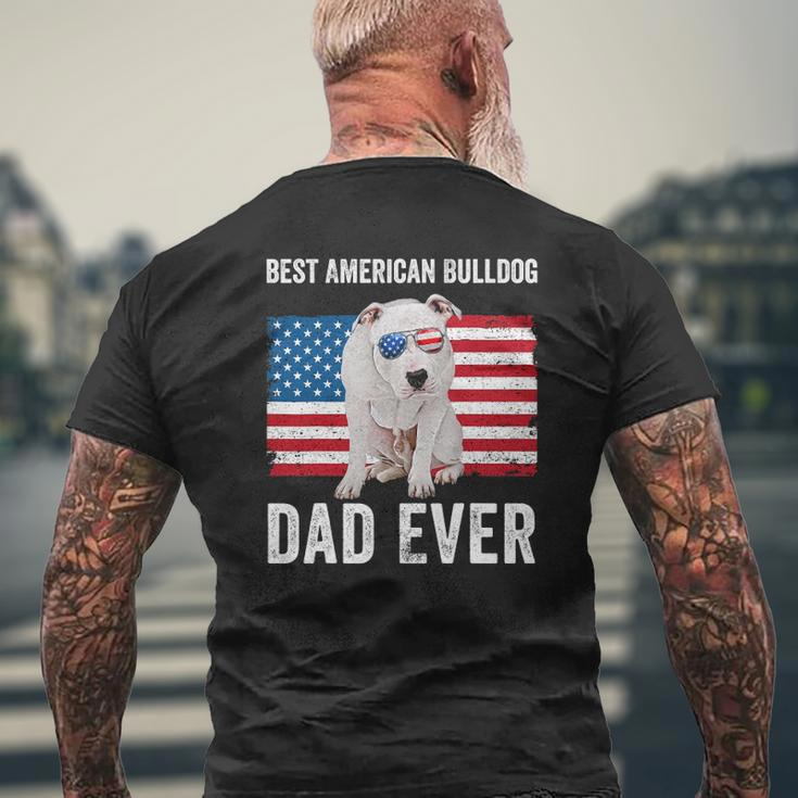Mens American Bulldog Dad American Flag Dog Lover Owner Mens Back Print T-shirt Gifts for Old Men
