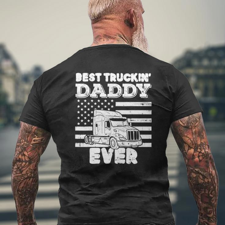Mens American Flag Best Truckin Daddy Truck Driver Trucker Mens Back Print T-shirt Gifts for Old Men