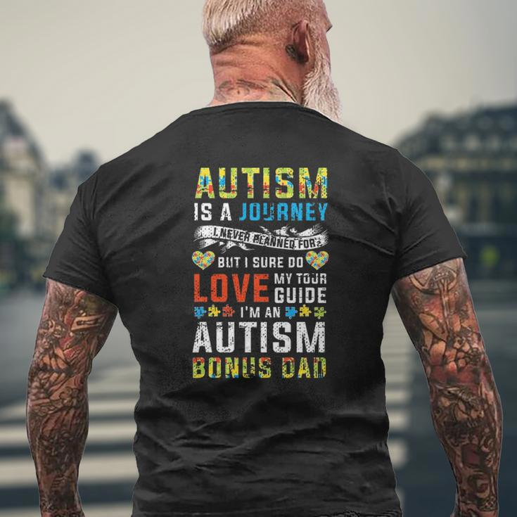 Mens Autism Bonus Dad Journey Quote Autism Awareness Mens Back Print T-shirt Gifts for Old Men