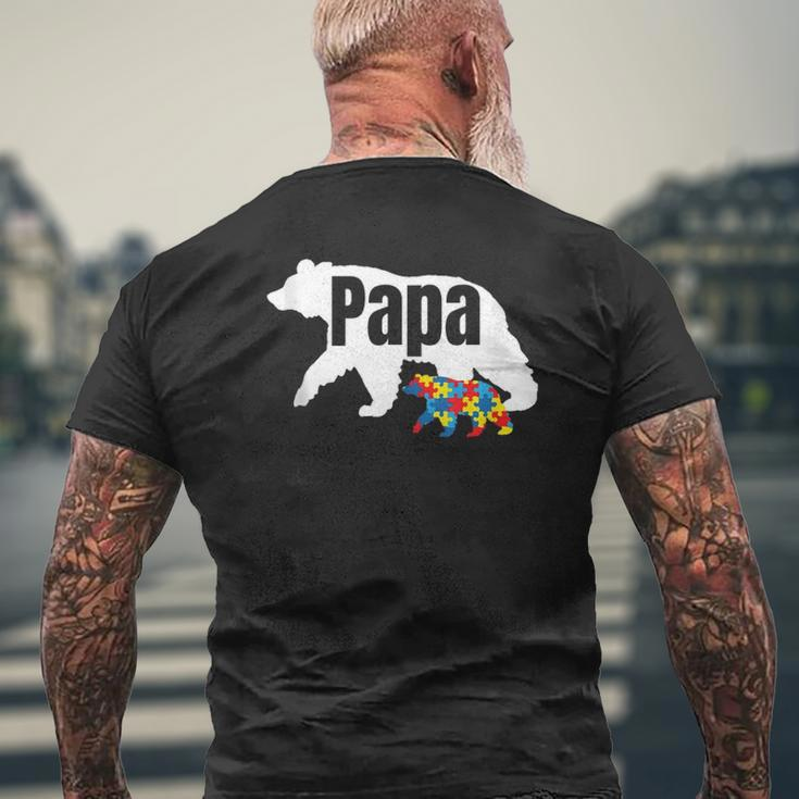 Mens Bear With Cub Cool Autism Awareness Papa Dad Mens Back Print T-shirt Gifts for Old Men