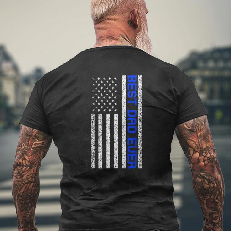 Mens Best Dad Ever Thin Blue Line Dad Father's Day American Flag Mens Back Print T-shirt Gifts for Old Men