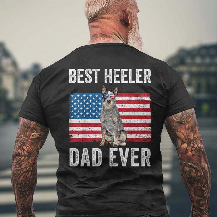 Mens Blue Heeler Dad Australian Cattle Dog Lover American Flag Mens Back Print T-shirt Gifts for Old Men