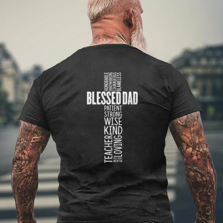 Mens Christian Blessed Dad Cross Father's Day Mens Back Print T-shirt Gifts for Old Men