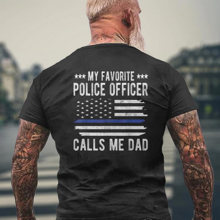 Mens My Favorite Police Officer Calls Me Dad Blue Line Police Dad Mens Back Print T-shirt Gifts for Old Men