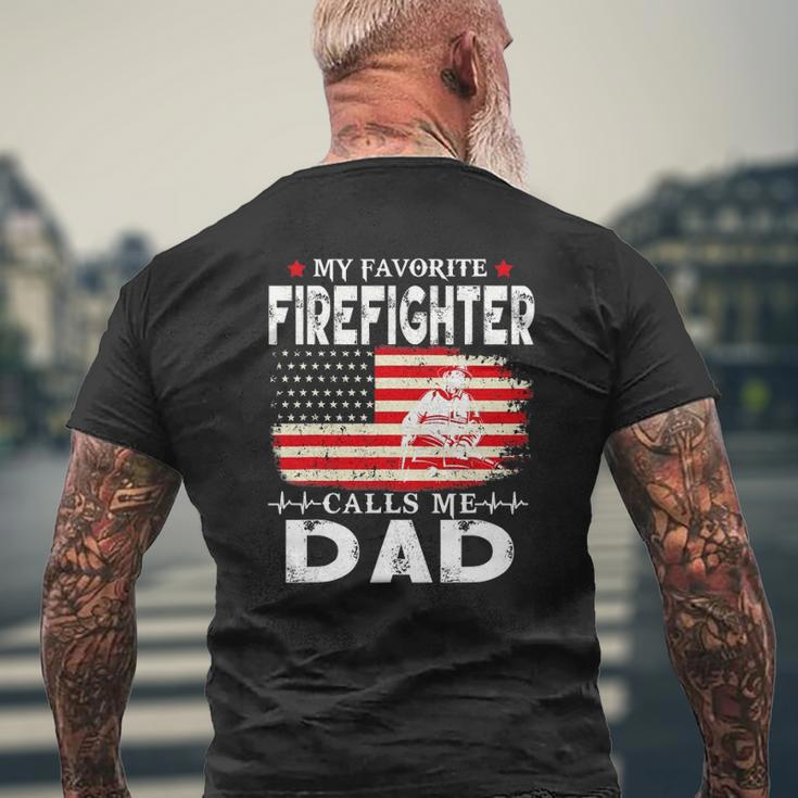 Mens My Favorite Firefighter Calls Me Dad Father's Day Mens Back Print T-shirt Gifts for Old Men