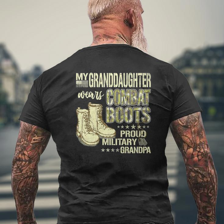 Mens My Granddaughter Wears Combat Boots Proud Military Grandpa Mens Back Print T-shirt Gifts for Old Men