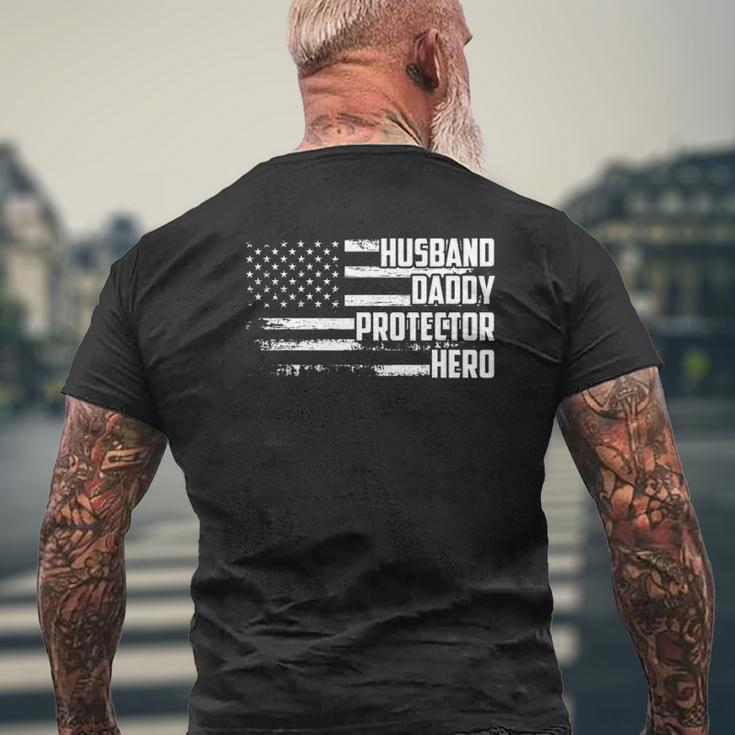 Mens Husband Daddy Protector Hero Us Flag Veteran Fathers Day Mens Back Print T-shirt Gifts for Old Men