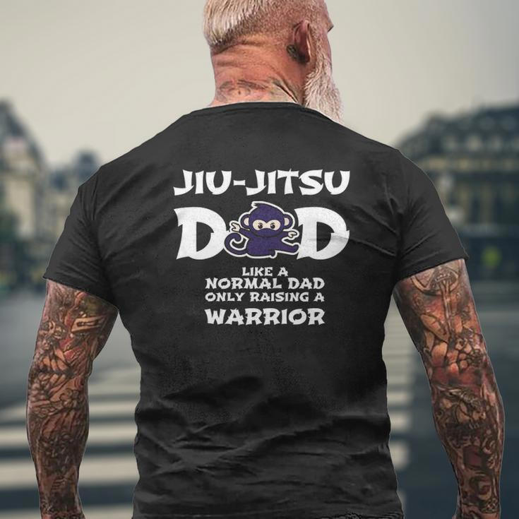 Mens Jiu Jitsu Dad Raising A Warrior Fathers Day Jiu-Jitsu Mens Back Print T-shirt Gifts for Old Men