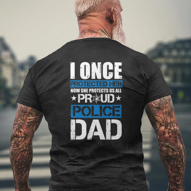 Mens I Once Protected Her Now She Protects Us Proud Police Dad Mens Back Print T-shirt Gifts for Old Men