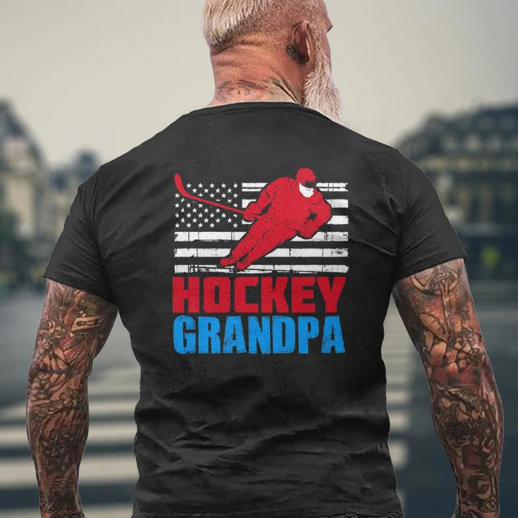 Mens Patriotic American Flag Usa Ice Hockey Grandpa Mens Back Print T-shirt Gifts for Old Men