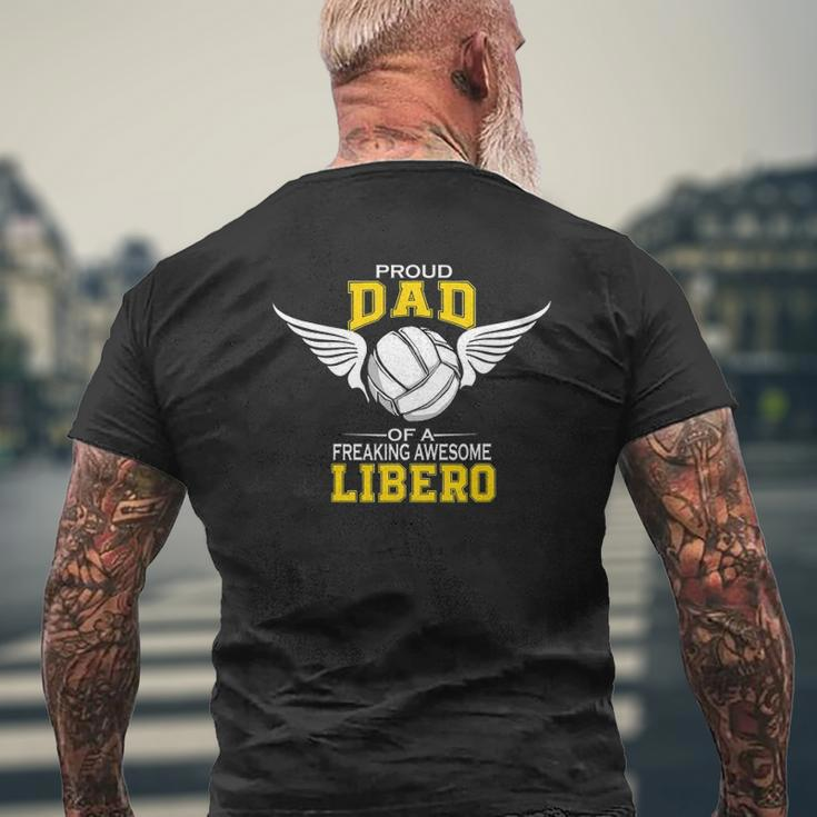 Mens Proud Dad Of A Freaking Awesome Libero Volleyball Father Mens Back Print T-shirt Gifts for Old Men