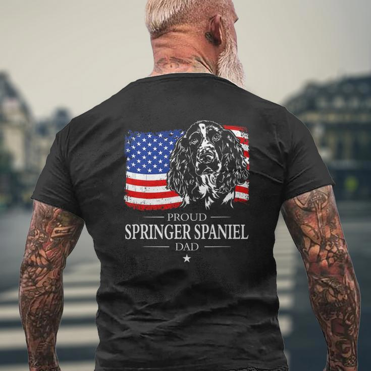 Mens Proud Springer Spaniel Dad American Flag Patriotic Dog Mens Back Print T-shirt Gifts for Old Men