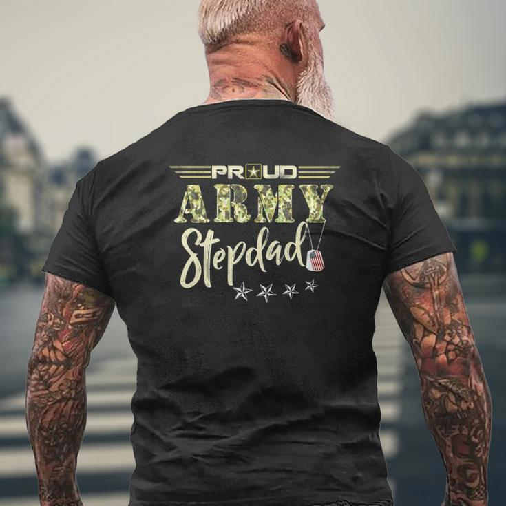 Mens Proud Us Army Stepdad Camouflage Military Pride Mens Back Print T-shirt Gifts for Old Men