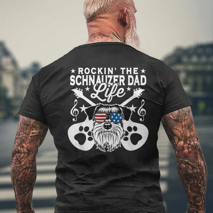 Mens Rockin The Schnauzer Dad Life Dog Lover Guitar Musician Mens Back Print T-shirt Gifts for Old Men