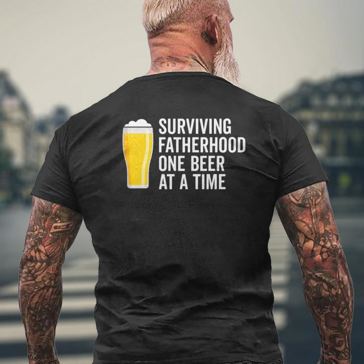 Mens Surviving Fatherhood One Beer At A Time Cool Fathers Day Mens Back Print T-shirt Gifts for Old Men